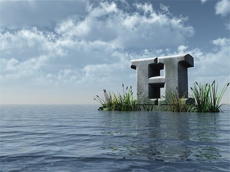 letter h monument in water landscape - 3d illustration Fotografie stock - Microstock e Abbonamento, Codice: 400-04161749