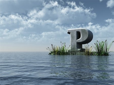 simsearch:400-04161805,k - letter p monument in water landscape - 3d illustration Stock Photo - Budget Royalty-Free & Subscription, Code: 400-04161937