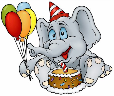 Elephant Happy Birthday - detailed colored illustration as vector Stock Photo - Budget Royalty-Free & Subscription, Code: 400-04161983
