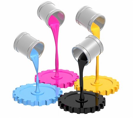 falling paint bucket - Conceptual image - palette CMYK. Objects over white Stock Photo - Budget Royalty-Free & Subscription, Code: 400-04162021