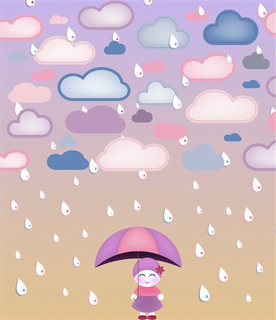 rain drop and children - Cute girl under umbrella and rain. Vector Image Stock Photo - Budget Royalty-Free & Subscription, Code: 400-04162036