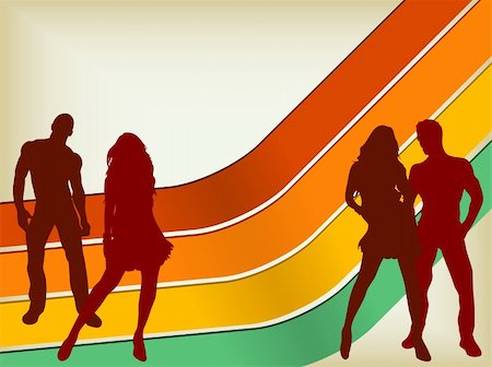 Retro Background with two couples silhouettes. Editable Vector Stock Photo - Budget Royalty-Free & Subscription, Code: 400-04162037