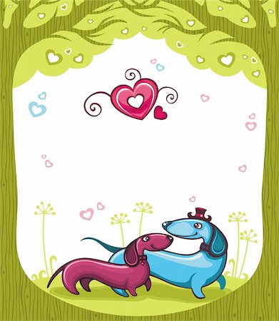 dianka (artist) - Two friendly Dachshunds, walking at the Valentine's day  in park. With space for your text. Stockbilder - Microstock & Abonnement, Bildnummer: 400-04162145