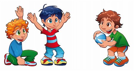 simsearch:400-07632250,k - Three kids are playing. Funny cartoon and vector characters Stock Photo - Budget Royalty-Free & Subscription, Code: 400-04162154