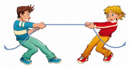 family tug of war - Tug of war. Funny cartoon and vector young characters. Stock Photo - Budget Royalty-Free & Subscription, Code: 400-04162307