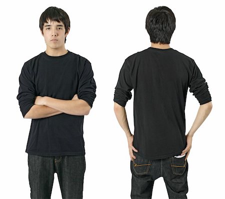 shirt front back model - Young asian male with blank long sleeve black shirt, front and back. Ready for your design or logo. Stock Photo - Budget Royalty-Free & Subscription, Code: 400-04162311