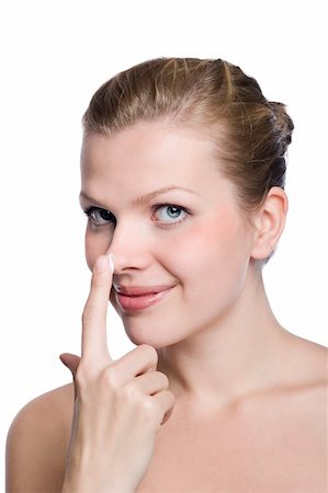 simsearch:400-04127590,k - beautiful women applying cream to her nose Stock Photo - Budget Royalty-Free & Subscription, Code: 400-04162346