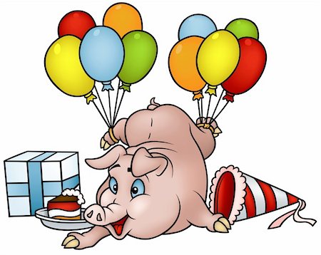 piglet humor - Pig with Balloons - Happy Birthday - cartoon illustration as detailed vector Stock Photo - Budget Royalty-Free & Subscription, Code: 400-04162456