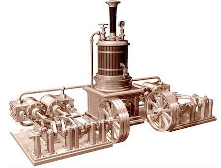 Original illustration of a four cylinder steam engine and boiler Stock Photo - Budget Royalty-Free & Subscription, Code: 400-04162689