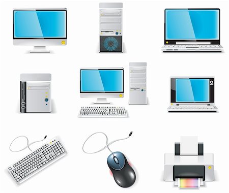 Set of icons representing realistic computer components Stock Photo - Budget Royalty-Free & Subscription, Code: 400-04162682