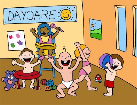 Cartoon of babies playing in a daycare center setting. Stock Photo - Budget Royalty-Free & Subscription, Code: 400-04162727