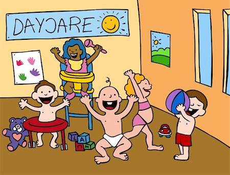 Cartoon of babies playing in a daycare center setting. Stock Photo - Budget Royalty-Free & Subscription, Code: 400-04162736