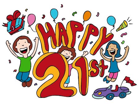Happy 21st cartoon isolated on a white background. Stock Photo - Budget Royalty-Free & Subscription, Code: 400-04162746