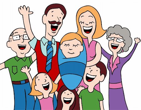 Cartoon of a family welcoming a new baby into the world. Stock Photo - Budget Royalty-Free & Subscription, Code: 400-04162753