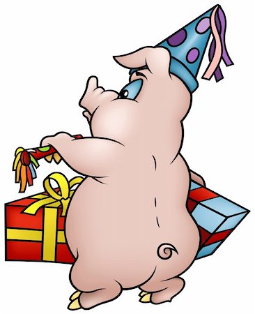funny new years eve pics - Pig with Gifts - Happy Birthday - cartoon illustration Stock Photo - Budget Royalty-Free & Subscription, Code: 400-04162846