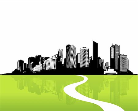 City with green grass. Vector art Stock Photo - Budget Royalty-Free & Subscription, Code: 400-04162889
