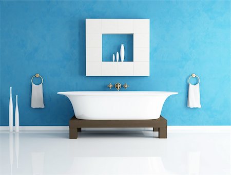 simsearch:400-04159088,k - retro bathtub in a modern blue bathroom - rendering Stock Photo - Budget Royalty-Free & Subscription, Code: 400-04163051