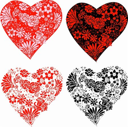fun plant clip art - Set of Vector Flowers Made into 4 Stylized Hearts. Stock Photo - Budget Royalty-Free & Subscription, Code: 400-04163144