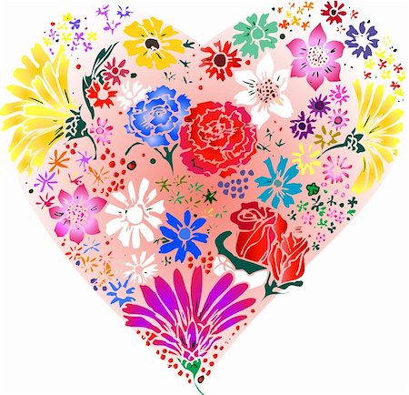 fun plant clip art - Vector Flowers Made into a Heart. Stock Photo - Budget Royalty-Free & Subscription, Code: 400-04163143