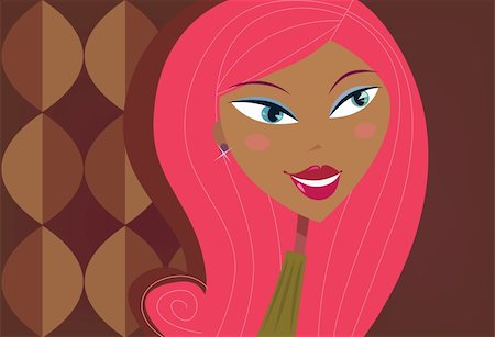 simsearch:400-08152621,k - Retro woman with hypnotic look on dark-chocolate stylized background. Vector Illustration. Easy to change size and colors. Fotografie stock - Microstock e Abbonamento, Codice: 400-04163155