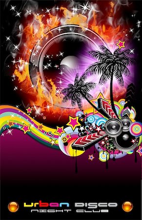 Hot Grunge Tropical Music Event Backgruond for Disco Flyers Stock Photo - Budget Royalty-Free & Subscription, Code: 400-04163254