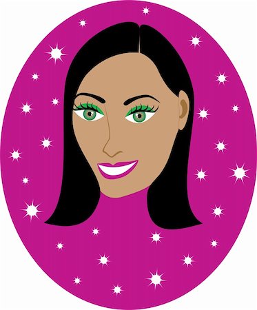 Vector pretty Dark haired girl with Hot Pink background. Great for personalization, see many other faces with different looks. Stock Photo - Budget Royalty-Free & Subscription, Code: 400-04163325
