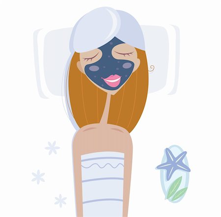 Woman with facial mask relaxing in spa. See another wellness illustration from my portfolio! Stock Photo - Budget Royalty-Free & Subscription, Code: 400-04163474