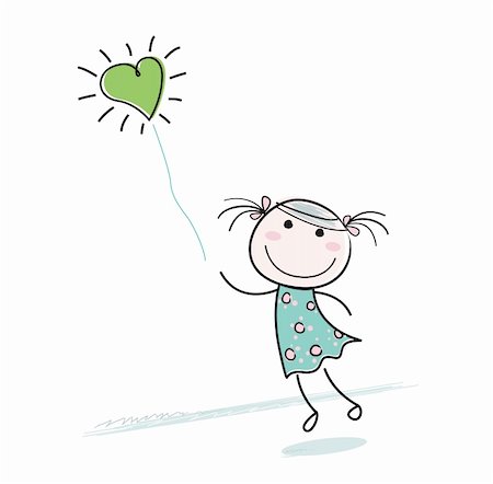 simsearch:400-04903018,k - Beautiful girl character with green balloon isolated on white background. Vector Illustration. Photographie de stock - Aubaine LD & Abonnement, Code: 400-04163665