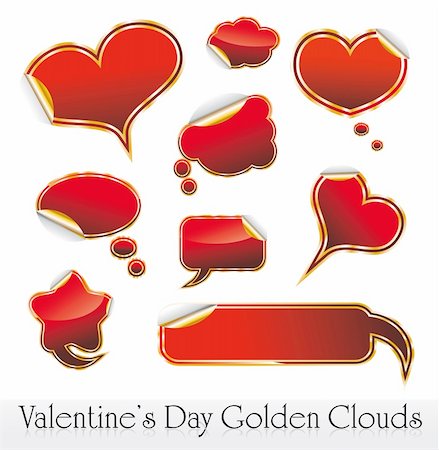 simsearch:400-04630834,k - Set of Valentine's Day Red and Gold Hearts and Clouds stickers Fotografie stock - Microstock e Abbonamento, Codice: 400-04163779