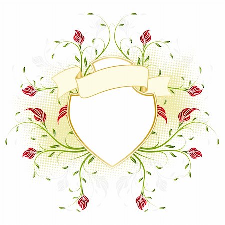 Vector retro shield with flowers isolated on white Stock Photo - Budget Royalty-Free & Subscription, Code: 400-04174298
