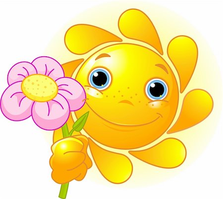 simsearch:400-04112163,k - Cartoon Character of Cute Summer Sun giving a flower Stock Photo - Budget Royalty-Free & Subscription, Code: 400-04174375