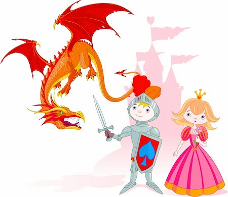 dress for fairy tale character - The brave knight protects the princess from a dragon Stock Photo - Budget Royalty-Free & Subscription, Code: 400-04174381