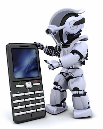 simsearch:400-04775780,k - 3D render of a robot character witha a smart phone Foto de stock - Super Valor sin royalties y Suscripción, Código: 400-04174448