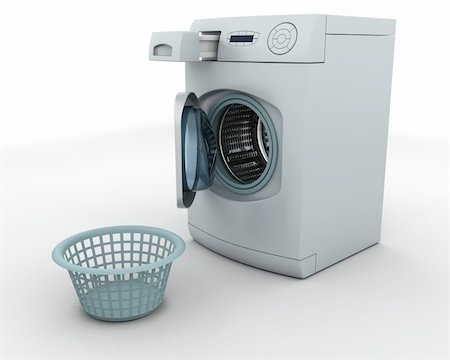 3D render of a washing machine and laundry basket Photographie de stock - Aubaine LD & Abonnement, Code: 400-04174457