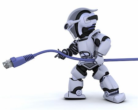 simsearch:400-05137120,k - 3D Render of a robot with RJ45 network cable Stock Photo - Budget Royalty-Free & Subscription, Code: 400-04174453