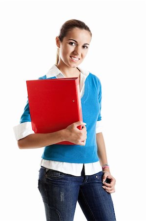 simsearch:400-04649503,k - Beautiful female student isolated on white holding a folder Stock Photo - Budget Royalty-Free & Subscription, Code: 400-04174758
