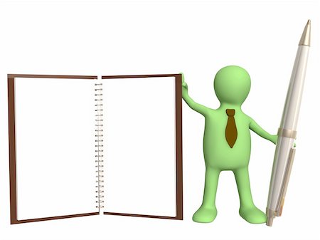 simsearch:400-04182389,k - 3d puppet with a pen and notebook. Object over white Stockbilder - Microstock & Abonnement, Bildnummer: 400-04174939