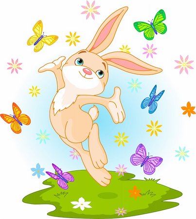 rabbit butterfly picture - Cute little bunny jumping on the spring meadow Stock Photo - Budget Royalty-Free & Subscription, Code: 400-04175563