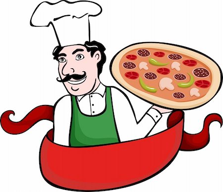 fast food restaurant cartoon - vector illustration of a  chef menu pizza Stock Photo - Budget Royalty-Free & Subscription, Code: 400-04176030