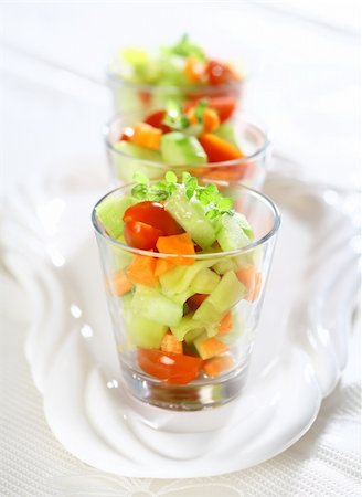 simsearch:400-05065763,k - Three small vegetable salads served in glass for catering Stockbilder - Microstock & Abonnement, Bildnummer: 400-04176147