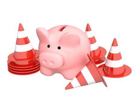 simsearch:400-04089513,k - Piggy bank and traffic cones. Isolated over white Stock Photo - Budget Royalty-Free & Subscription, Code: 400-04176402