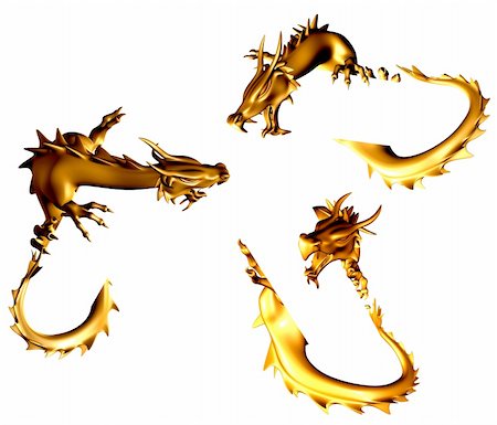 simsearch:400-06063440,k - Set - 3d golden statues of the chinese dragons Stockbilder - Microstock & Abonnement, Bildnummer: 400-04176418