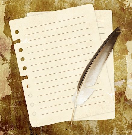 simsearch:400-04751575,k - Grunge background with notebook pages and feather Stock Photo - Budget Royalty-Free & Subscription, Code: 400-04176446