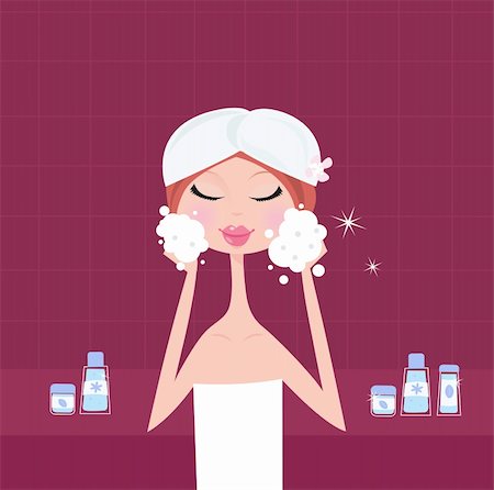 Young woman applying facial peeling mask on her face. Beauty treatment and relaxation. Vector Illustration. Stock Photo - Budget Royalty-Free & Subscription, Code: 400-04176617