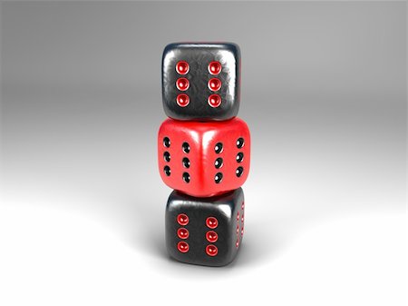 simsearch:400-04672615,k - 3D cartoon of a pile of three dice with all six pits Stock Photo - Budget Royalty-Free & Subscription, Code: 400-04176653