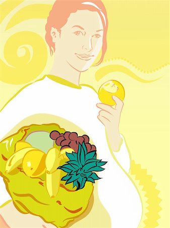 simsearch:400-04176771,k - illustration drawing of a pregnant woman eating fruit Stock Photo - Budget Royalty-Free & Subscription, Code: 400-04176681
