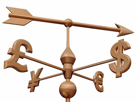 Weathervane with currency symbols showing the direction of the money markets Stock Photo - Budget Royalty-Free & Subscription, Code: 400-04176690