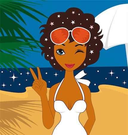 funky cartoon girls - A beautiful  girl in white swimming suite on the beach Stock Photo - Budget Royalty-Free & Subscription, Code: 400-04176734