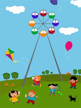 dogs and cats playing - A vector illustration of happy kids in playground Stock Photo - Budget Royalty-Free & Subscription, Code: 400-04176737