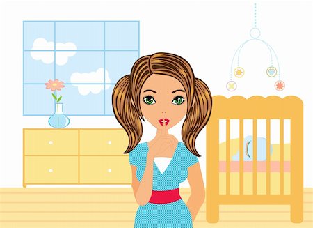 Young beautiful mom watching over her baby`s sleep Stock Photo - Budget Royalty-Free & Subscription, Code: 400-04176733